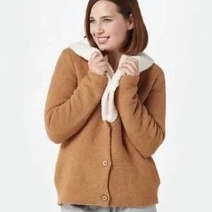 New Barefoot Dreams Women’s CozyChic Faux-Shearling Cardi Jacket Honey/Cream XS